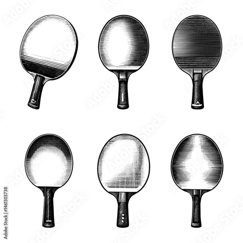 ping pong paddles in various black and white illustration table tennis equipment