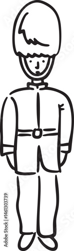 A uniformed guard stands rigidly at attention.