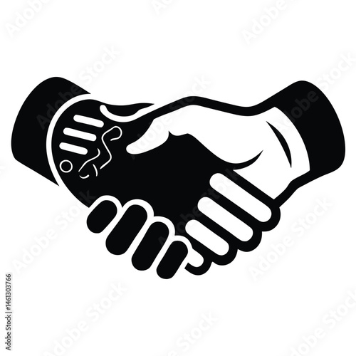 Black handshake icon silhouette symbolizing agreement, partnership, and cooperation on a clean white background, Handshake icon, Business agreement handshake vector