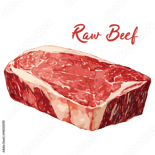 raw beef fresh meat in watercolor illustration style, isolated vector on white background