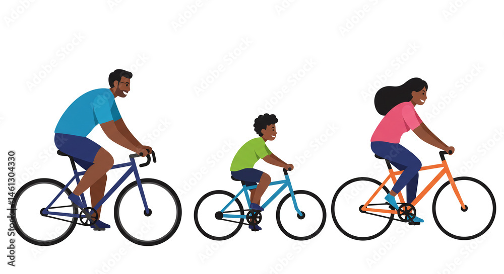 Obraz premium Vector image of family riding bicycles