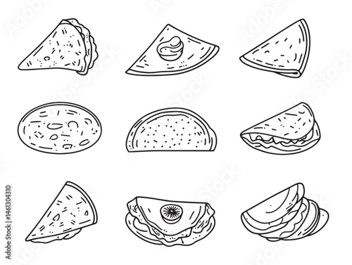 Crepe Food Line Art Detailed Illustration for Food Design