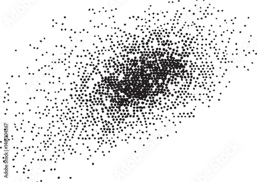 A dense collection of black dots forms a chaotic overlapping on a white background.