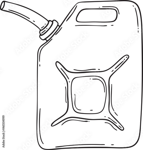A gray plastic jerrycan with a nozzle and vent holes is depicted in a drawing.