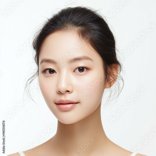 Obraz na płótnie A serene portrait of a young woman with natural beauty and minimal makeup, showcasing healthy skin. w salonie