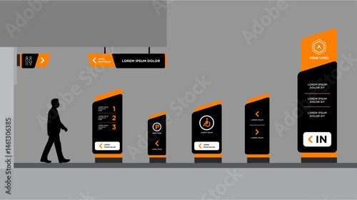 Totem signage exterior and interior template set corporate identity