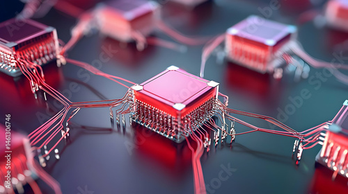 Close Up Of Red Microchip Technology Components