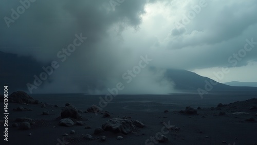 Volcanic landscape with black sand