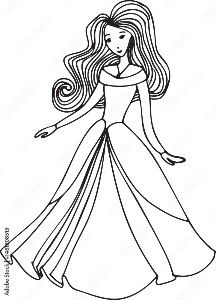 Fototapeta premium A young woman in a flowing gown gracefully poses for the camera.