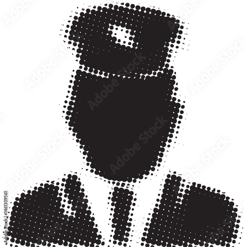 A stylized textured silhouette of a seated figure.
