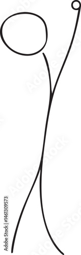 A minimalist stick figure stands upright arms raised in a gesture of celebration.