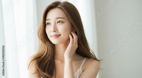 美しい髪を風になびかせる若い女性 photo