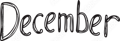 A stylized black and white of the word 'December'.