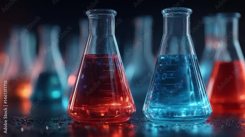 Colorful Laboratory Liquids in Glassware with Backlighting Effects