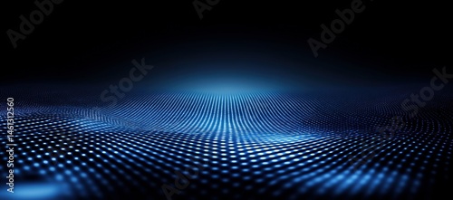 Digital landscape of glowing blue dots creates an immersive visual experience at night