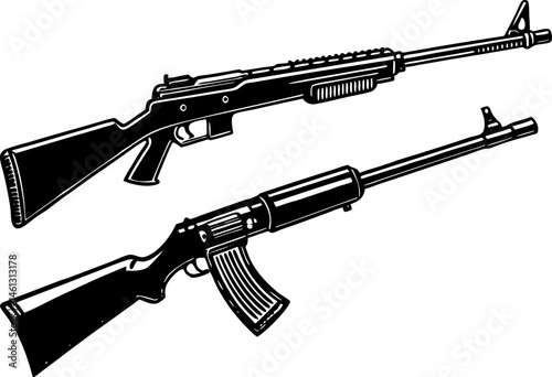 a bolt-action and a semi-automatic rifle. assault rifle vector