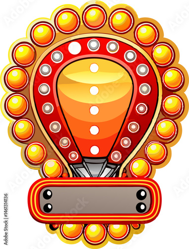 Red and yellow illuminated light bulb frames with blank space for text 