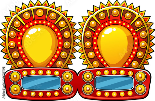 Red and yellow illuminated light bulb frames with blank space for text 