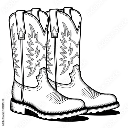 pair of boots isolated on white background coloring page