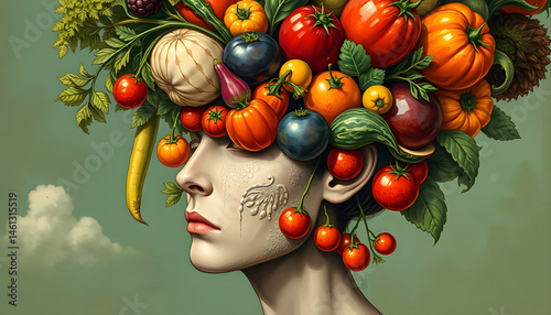 Vibrant vegetable art artistic display digital illustration surreal environment side view nature concept