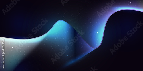 Flowing cosmic waves glowing under a starry night sky, evoking serenity and infinite depth.