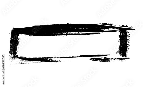 Hand drawn grunge black rectangular frame. Brush stroke hand painted rectangle box isolated on white background