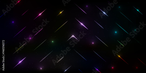 Vibrant streaks of light shoot across a cosmic sky, creating a dreamy and colorful starfield.