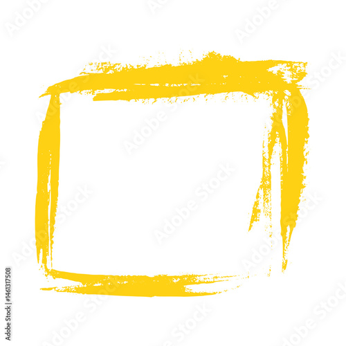 Hand drawn grunge yellow square frame. Brush stroke hand painted square box isolated on white background