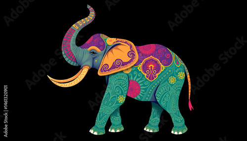 Side view of a colorful elephant celebrating culture through digital art
