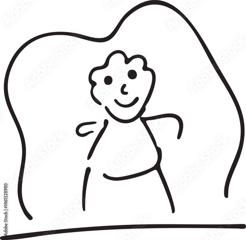 A simple stick figure dances joyfully under a protective arch.