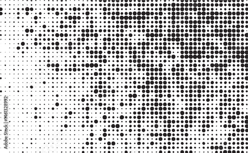 A dense of black and white dots forms a portrait-like