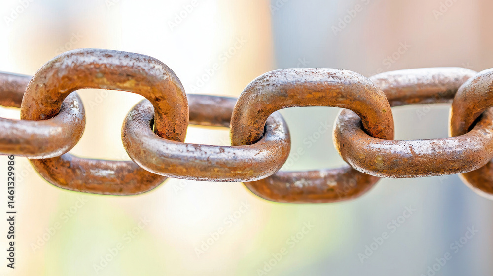 Fototapeta premium Rusty metal chain links create strong connection, symbolizing security and durability in various applications