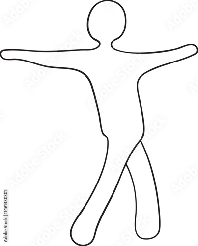 A simple black outline depicts a human figure in a relaxed outstretched pose.