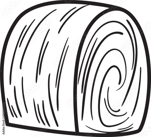 A large cylindrical bundle of wood is presented in a detailed black and white