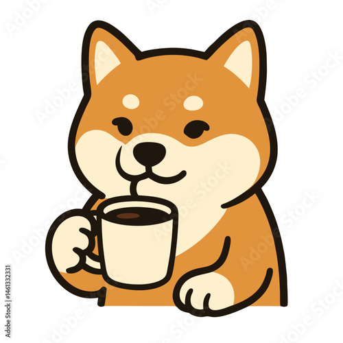 Shiba dog drinking coffee