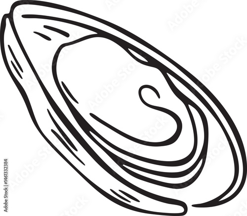 A single stylized mussel displays a spiral
