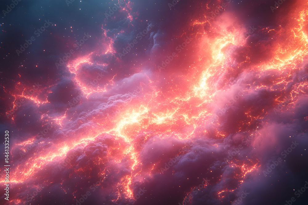 Fototapeta premium Cosmic Explosion of Red and Orange Nebula at Night in Space Astronomy Scene
