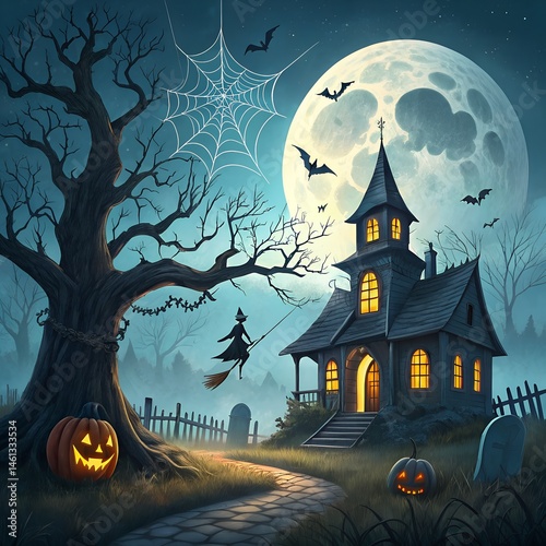 halloween background with haunted house