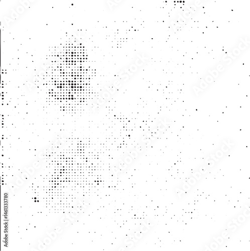 A densely patterned monochrome displays a blurred human form against a speckled background.