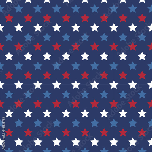 Patriotic Stars Seamless Pattern. 4th of July, USA Independence day, Americana Backdrop. Vector Template For Fabric, Textile, Wallpaper, Wrapping Paper