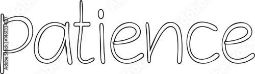 A simple bold word 'patience' is presented in a clean white background.