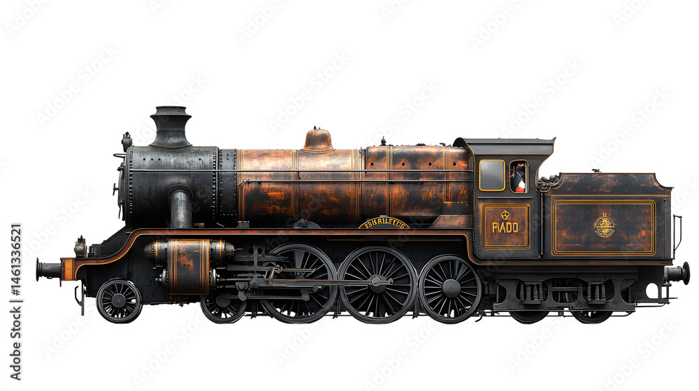 Classic steam locomotive train on transparent background, ultra realistic picture for model train enthusiasts and historical illustrations Classic steam locomotive train on transparent background, ultra realistic picture for model train enthusiasts and historical illustrations