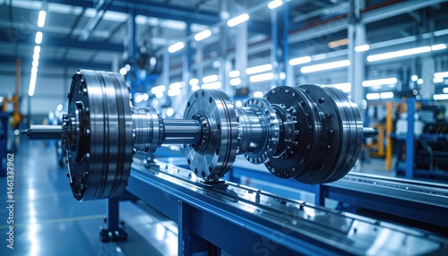 Industrial Metal Shaft Assembly on Blue Metal Structure
