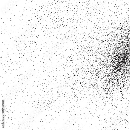 A dense scattering of small dark dots creates an abstract across a white background.