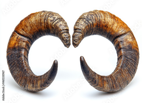 Isolated Goat Horn Pair on White Background Representing Animal Symbolism and Natural Design
