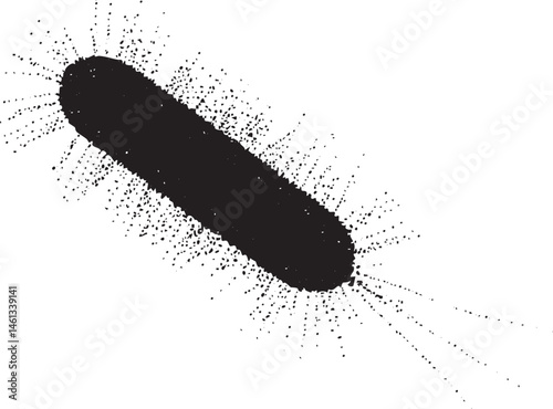 A dark elongated shape radiates with numerous tiny dots.