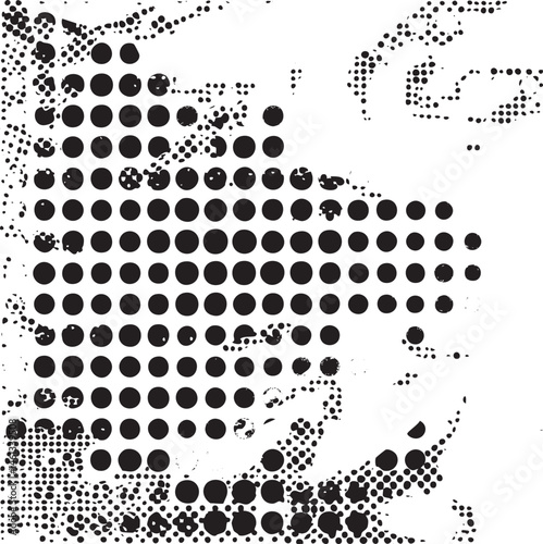 A densely packed of black dots creates a stylized portrait.