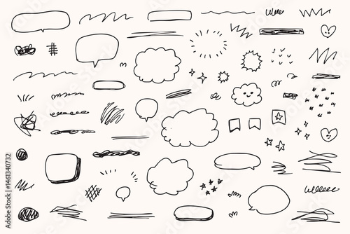 Collection of Hand-Drawn Scribbles Doodles and Speech bubbles