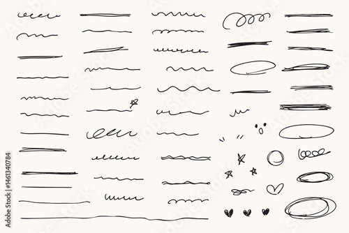 Collection of Hand-Drawn Scribbles Doodles Underlines and Circles