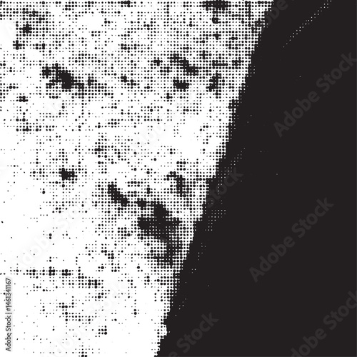 A fragmented textured portrait of a face with stark black and white contrast.